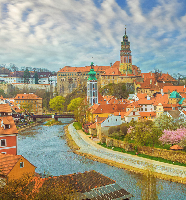 View of Cesky Krumlov overlooking the river