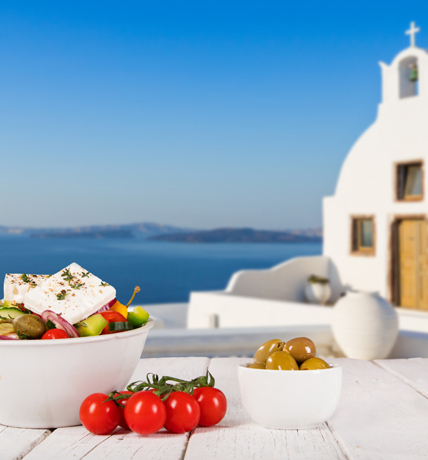 Greek salad on table in Greece