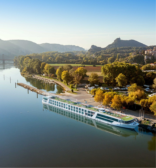 Luxury river ship on the Rhône River in Viviers France